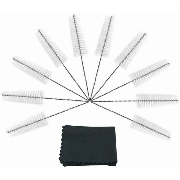 Hearing Aid Vent Earhook Tube Cleaning Brush Kit Tools Accessories with Carry Case (White- Pack of 10)