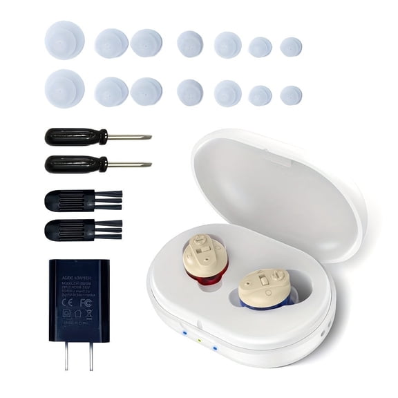 Hearing Aids For Seniors Rechargeable With Noise Cancelling Hearing Aids Rechargeable Severe Hearing Loss With Portable Charging Case (White)