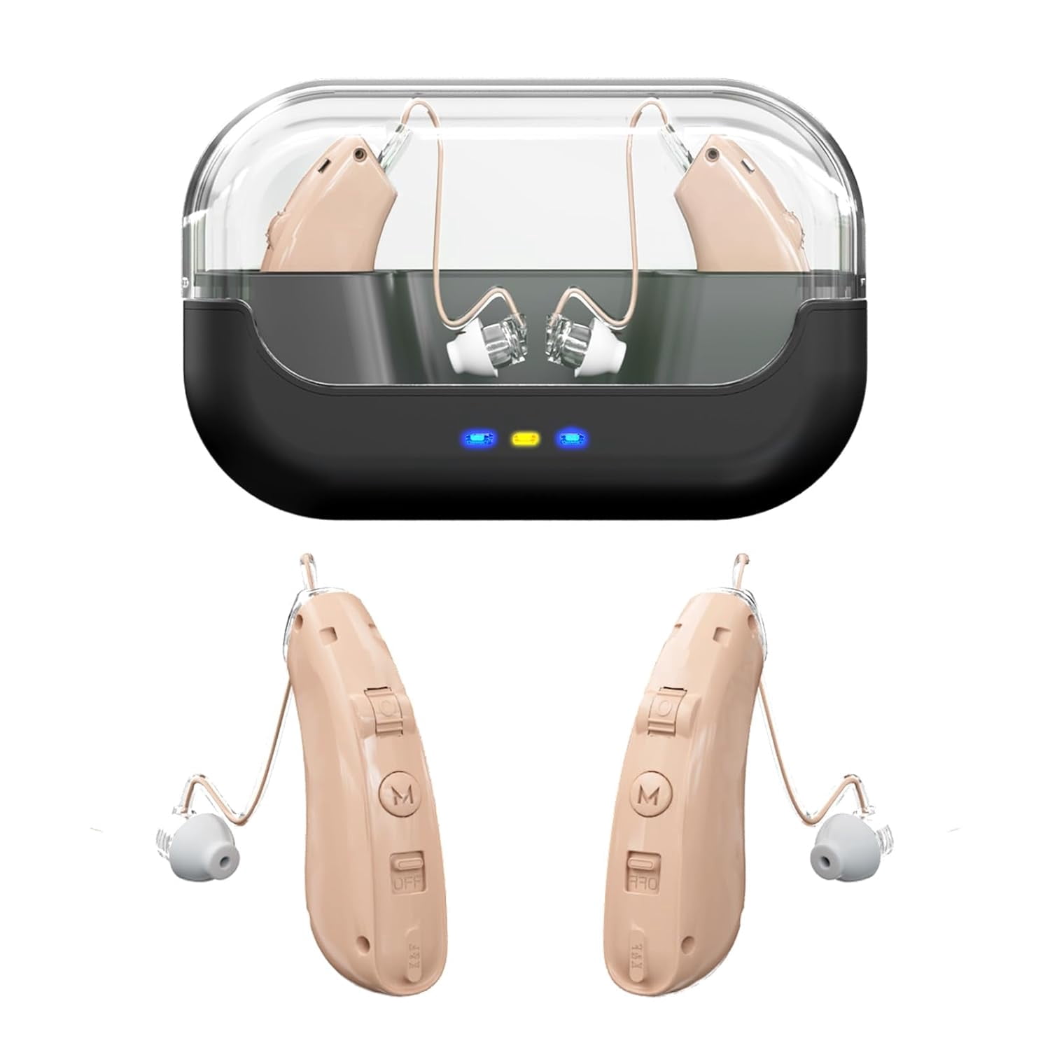 Hearing Aids Hearing Amplifiers For Seniors Rechargeable With Noise Cancelling-Hearing Aid Loss Amplifier Seniors Adults Charging Case Volume Control,Sliver