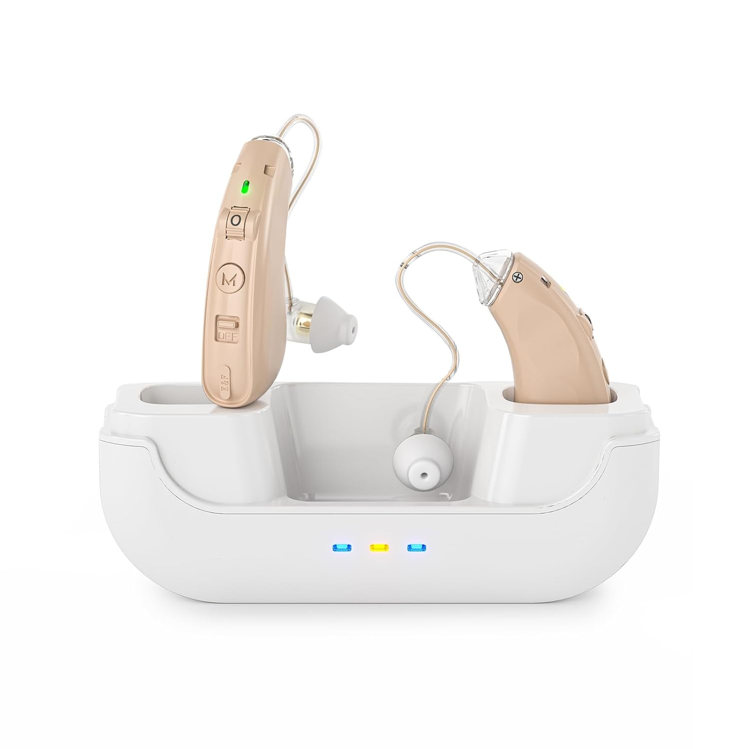 Hearing Aids, Rechargeable Hearing Aid for Seniors Adults with Noise Cancelling, Digital Invisible Hearing Amplifier with Volume Control, Portable Charging Case (white)