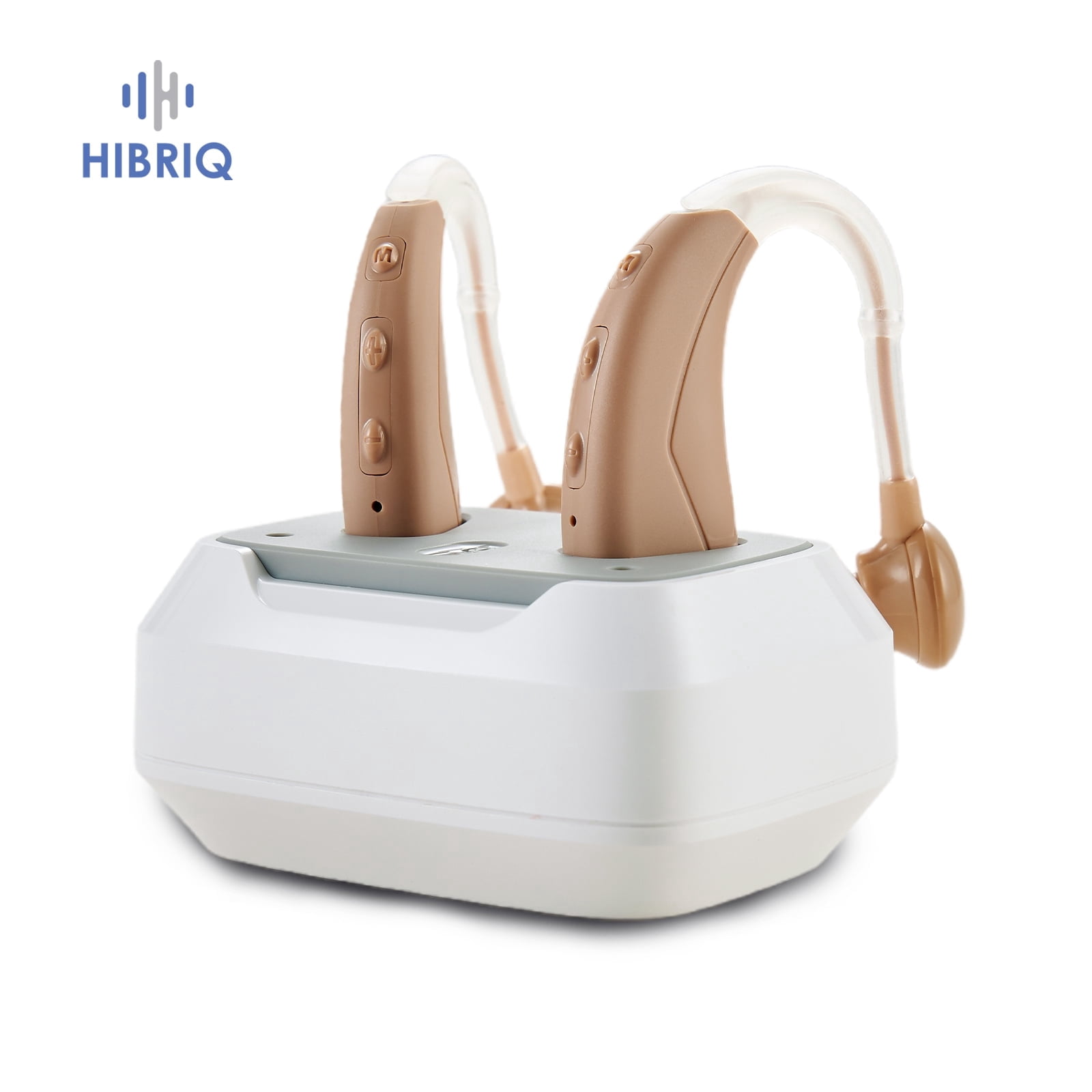 HIBRIQ Digital Hearing Aids for Seniors, Rechargeable with Charging Base, 4-Mode for Hearing Loss, Button Control