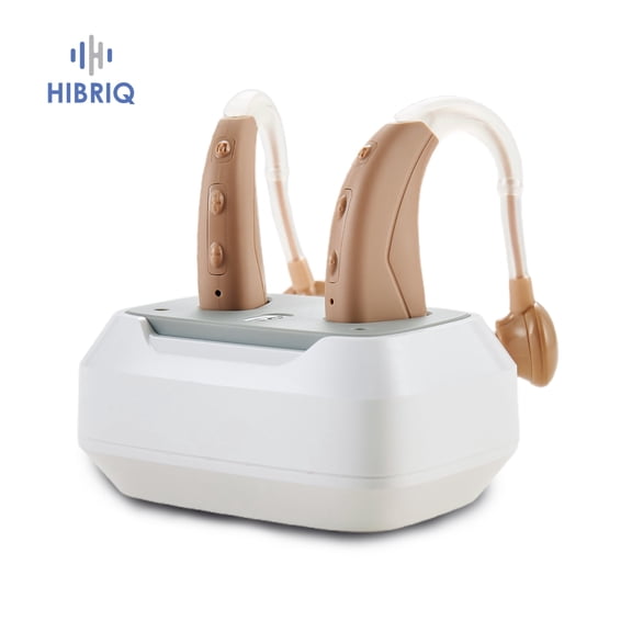 HIBRIQ Digital Hearing Aids for Seniors, Rechargeable with Charging Base, 4-Mode for Hearing Loss, Button Control