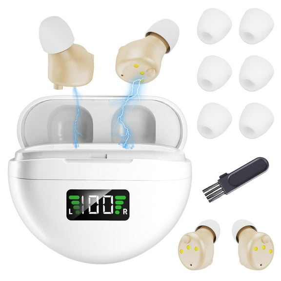 Hearing Aids for Seniors and Adults - Rechargeable Hearing Amplifiers with Noise Canceling Invisible Hearing Aid With Portable Charging Case and Button Volume Control
