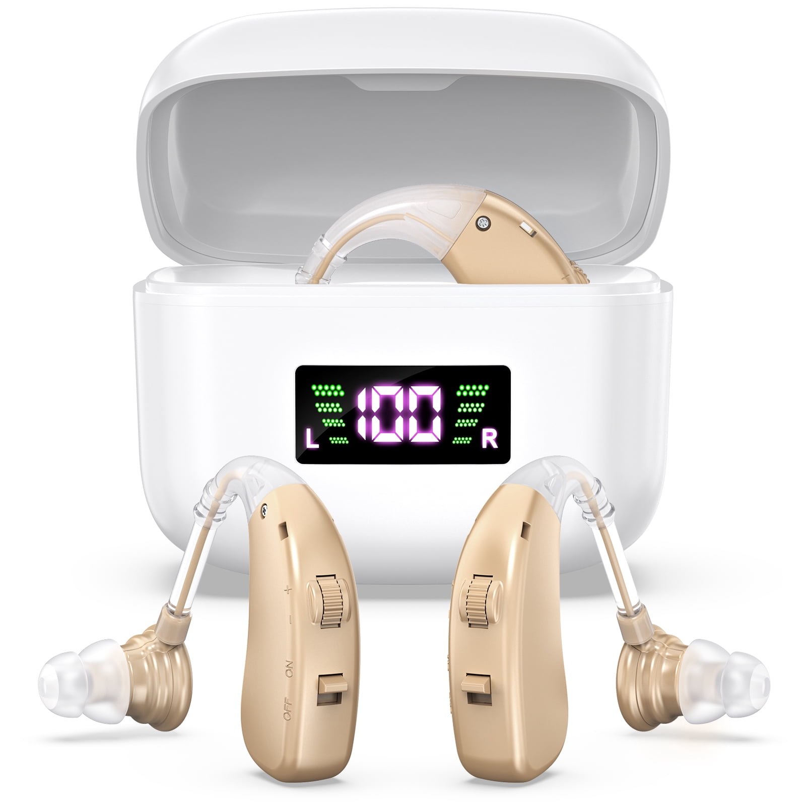 Hearing Aids for Seniors, Hearing Aids Rechargeable with Noise Cancelling and Volume Control, Hearing Amplifier for Adults Hearing Loss, Portable Behind-the-Ear Hearing Aid Headphones (Beige)