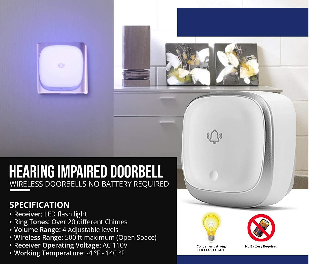 hearing impaired doorbell system flashing lights