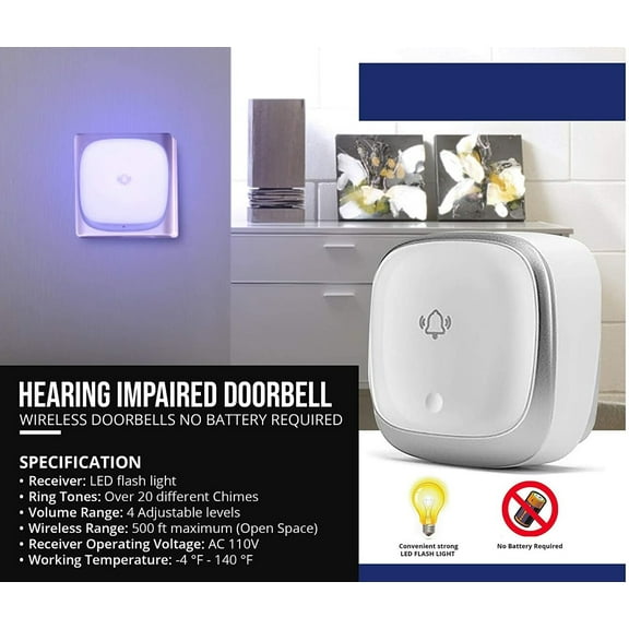 Hearing Impaired DOORBELL-Flashing Light (wireless doorbell, No battery !!!) (ref-2201)