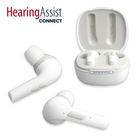 Hearing Assist - CONNECT OTC Hearing Aid Kit, ITE Rechargeable w/ Full Bluetooth Streaming & App Personalization (pair) - White