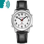 Atomic American English Talking Watch Speaks Clear and Loud Time, Date and Alarm Time with Leather Strap