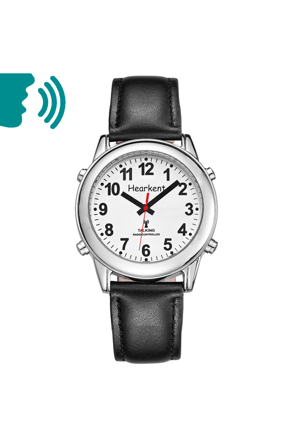 Atomic American English Talking Watch Speaks Clear and Loud Time, Date and Alarm Time with Leather Strap