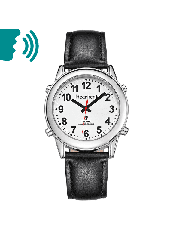 Atomic American English Talking Watch Speaks Clear and Loud Time, Date and Alarm Time with Leather Strap