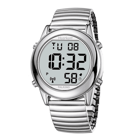 Hearkent Atomic Digital Talking Watch For Elderly Receives US signals Automatic Time And Date correction Big Numbers Easy To See Loud And Clear Male English Speaking (SILVER)