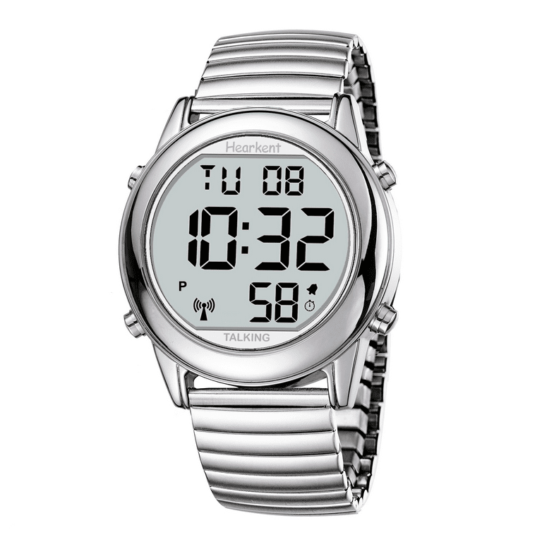 Hearkent Atomic Digital Talking Watch For Elderly Receives US signals  Automatic Time And Date correction Big Numbers Easy To See Loud And Clear  Male