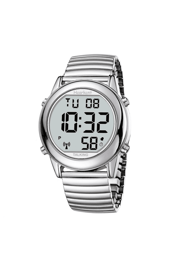 Atomic Digital Talking Watch For Elderly Receives US signals Automatic Time And Date correction Big Numbers Easy To See Loud And Clear Male English Speaking (SILVER)