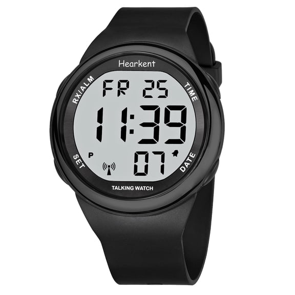 Hearkent by Hearkent Unisex Standard Talking LCD Wristwatch, Black and Silver