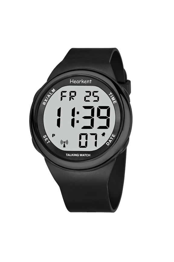 by Hearkent Unisex Standard Talking LCD Wristwatch, Black and Silver