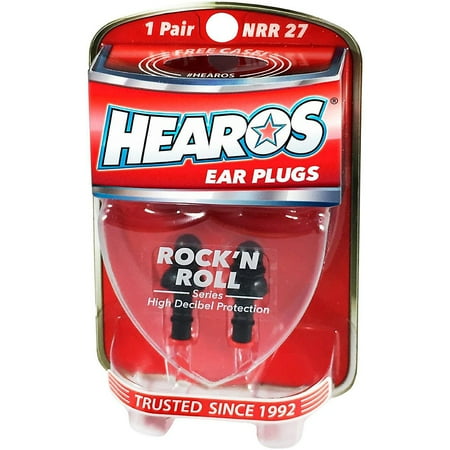 HEAROS Rock 'n Roll Ear Plugs, Reusable Ear Plugs for Hearing Protection with Case, Black, 1 pair