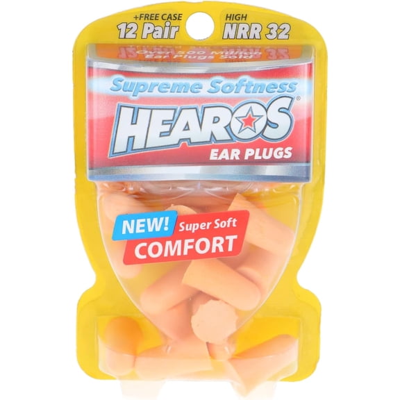 HEAROS Supreme Softness Ear Plugs, Noise Cancelling Foam Ear Plugs for Extreme Comfort, 12 pairs