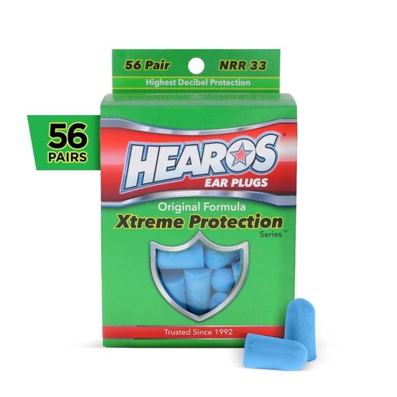 HEAROS Extreme Protection Ear Plugs, NRR 33 Foam Ear Plugs for Noise Reduction, Blue, 56 pairs