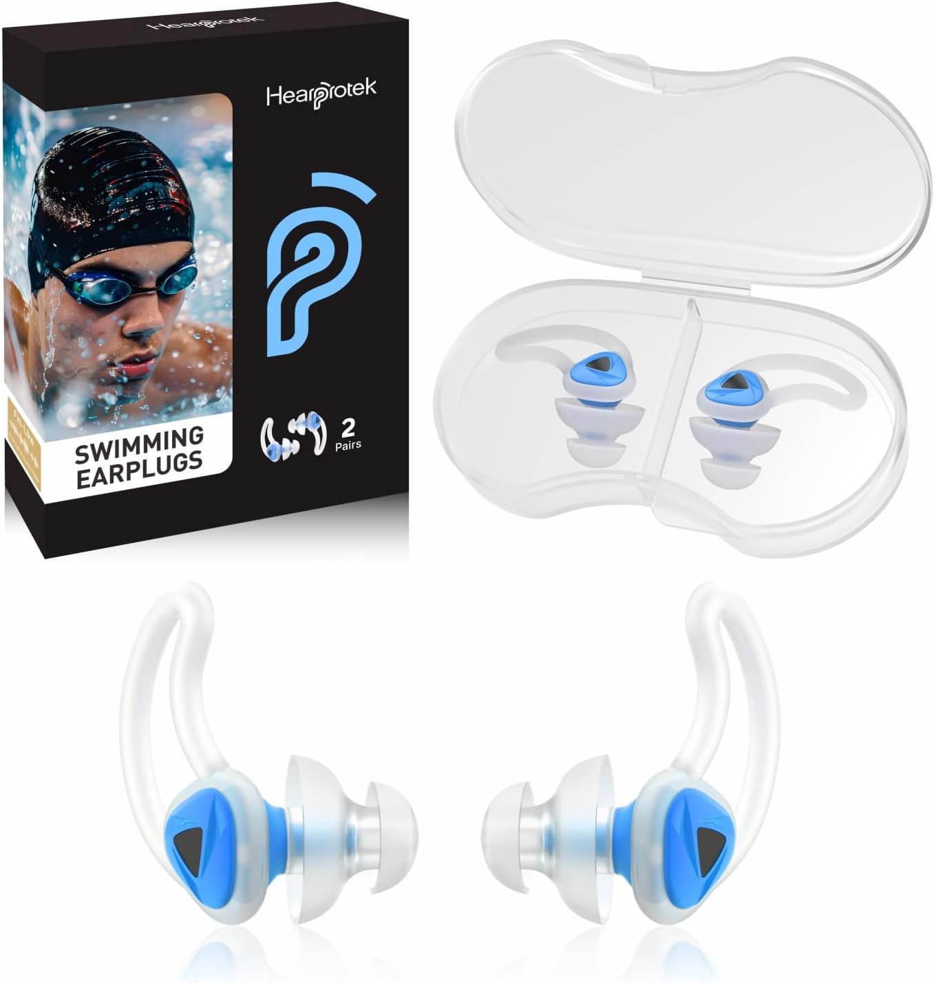 hearprotek Swimmer Ear Plugs, 2 Pairs, Custom-fit Water Pool Bathing ...