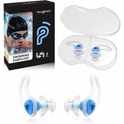 2 Pairs Swimmer Ear Plugs for Adult, Upgraded Custom-fit Swimming Earplugs for Swimmers Water Pool Shower Bathing and Other Water Sports(Blue)