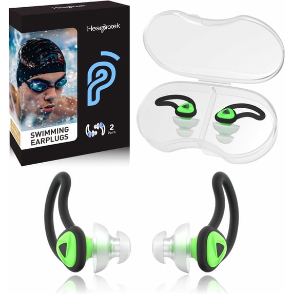 2 Pairs Swimmer Ear Plugs for Adults, Upgraded Custom-Fit Swimming Earplugs for Swimmers Water Pool Shower Bathing and Other Water Sports(Green)