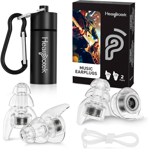Hearprotek High Fidelity Concert Earplugs with Neck Cord,Hearing Protection Earbuds, Reusable, with 2 Size Included,23dB Noise Reduction Earplugs