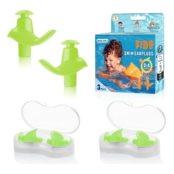 Swimming Earplugs , 3 Pairs, Silicone Comfortable Earbuds with Storage Case for Adults, Children Prevent Swimmer`s Ear(Green-S)