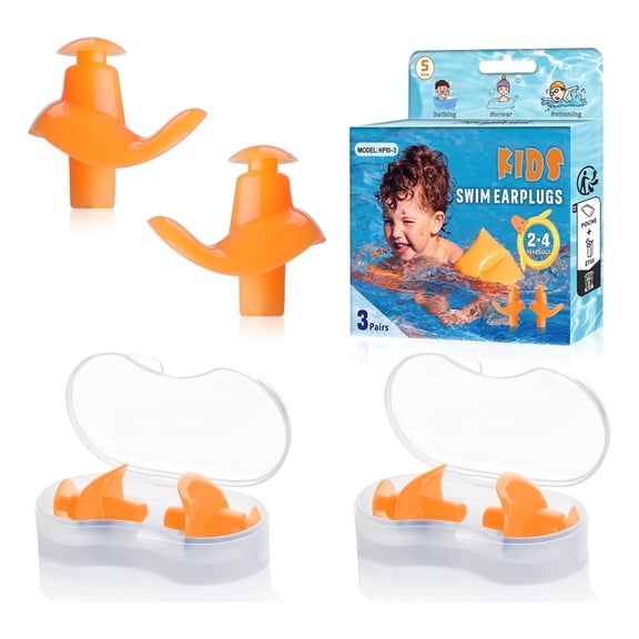 Reusable Silicone Comfort Earplugs, Soft Flexible Ear Plugs for Daily Use, Travel & Bath Time, 3 Pairs with Individual Storage Cases