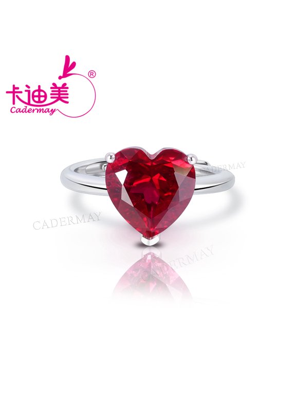 Heart 10x10mm 1pcs Lab Grown Pigeon Blood Red Ruby With Inclusions 925 Silver Adjustable Ring Women Jewelry