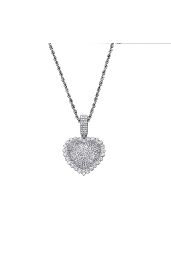 Heart 14K Yellow Gold Pendant Necklace Concave Iced Out Cubic Zirconia Heart Charms Fashion Jewelry
