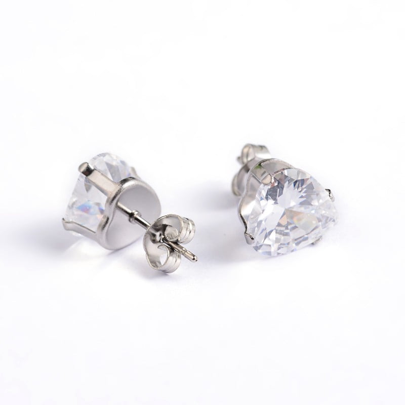 Heart 304 Stainless Steel Cubic Zirconia Stud Earrings Clear 4x4mm Pin: 0.9mm DIY