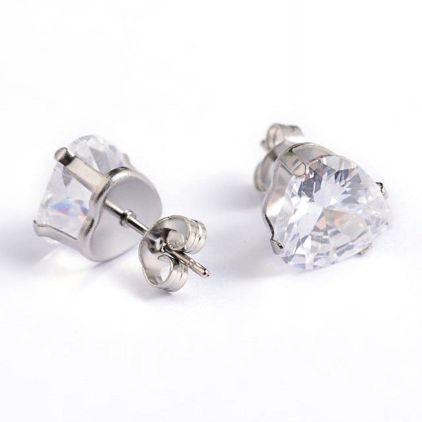Heart 304 Stainless Steel Cubic Zirconia Stud Earrings Clear 4x4mm Pin: 0.9mm