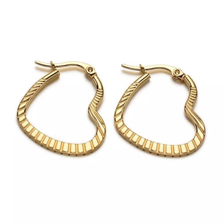 Heart 304 Stainless Steel Hoop Earrings Gold 27X23X2Mm Pin 1X0.5Mm P618