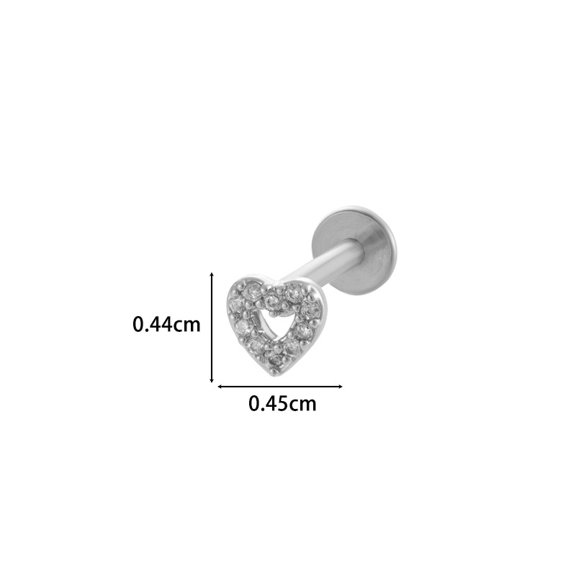 Heart 316L Surgical Stainless Steel Clear Cubic Zirconia 17 Gauge Internally Threaded Labrets Piercing Jewelry Stainless Steel color 8mm Pin: 1.2mm