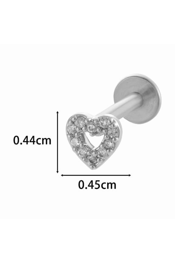 Heart 316L Surgical Stainless Steel Clear Cubic Zirconia 17 Gauge Internally Threaded Labrets Piercing Jewelry for Women Men for DIY