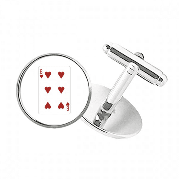 Heart 6 Playing Cards Pattern Round Button Cuff Clip Stud Cufflinks