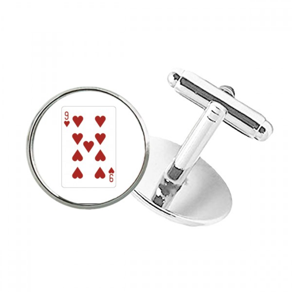 Heart 9 Playing Cards Pattern Round Button Cuff Clip Stud Cufflinks