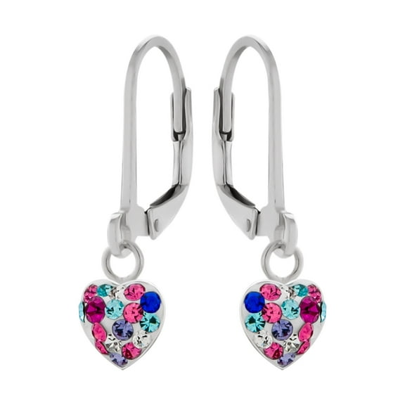 Heart 925 Sterling Silver Leverback Earrings with Multi-color Crystals