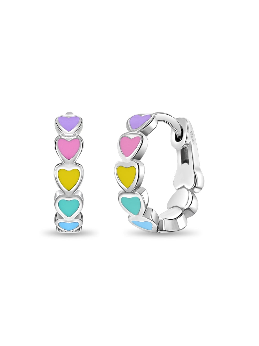 Heart 9mm Toddler / Kids Earrings Hoop Enamel - Sterling Silver
