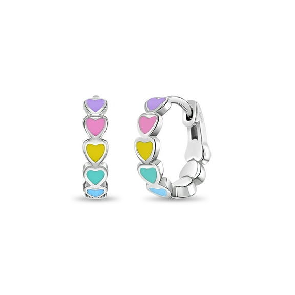 Heart 9mm Toddler / Kids Earrings Hoop Enamel - Sterling Silver