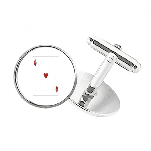 Heart A Playing Cards Pattern Round Button Cuff Clip Stud Cufflinks