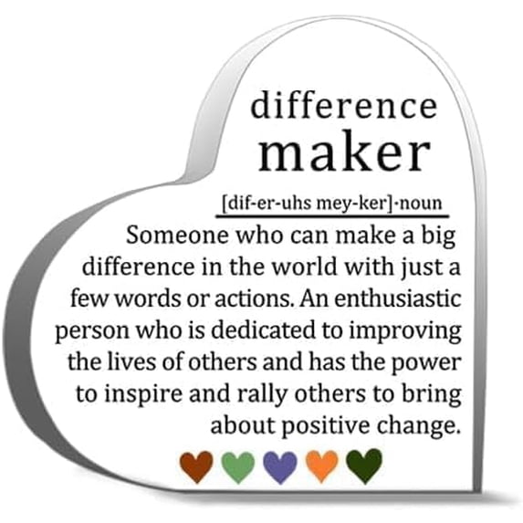 Heart Acrylic Plaque 4X4 Inch Appreciation Desktop Decor Difference Maker Definition Gift Tabletop Sign Thank You Present for Coworker Leader Bossa Mentor Coacha Teacher Heart Keepsake