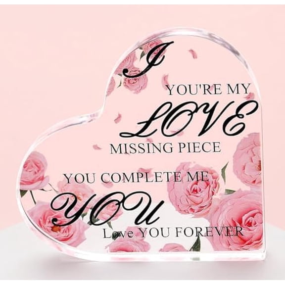 Heart Acrylic Plaque 4X4 Inch Romantic Desktop Decor I Love You Gift for Lover Tabletop Sign Decorative Keepsake for Love Pursuer Proposal Gift Romantic Present for Couple Anniversary