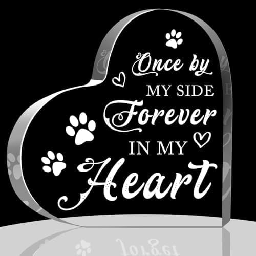 Heart Acrylic Plaque 4X4 Inch Sympathy Desktop Decor Dog Loss Sympathy Gift Tabletop Sign Condolence Keepsake for Loss of Dog Remembrance Present for Pet Owner Grief Funeral Home Decor