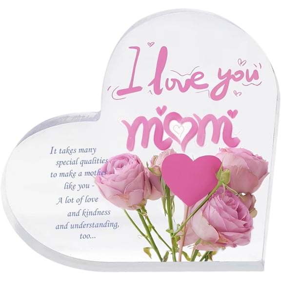 Heart Acrylic Plaque Gifts for Mom,Heart Acrylic Plaques Desk Decor, Birthday Gift for Mother from Daughter or Son, Mother‘s Day, Valentine‘s, Christmas, Thank You Mom Gifts, I Love Mom 4 x 4 Inch