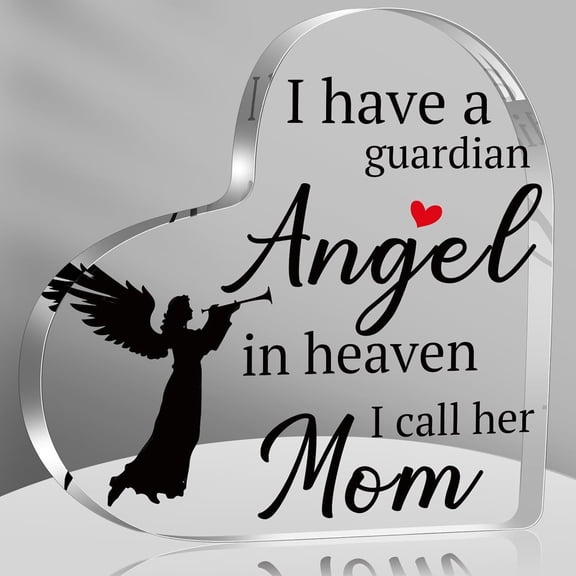 Heart Acrylic Plaque I Have An Angel in Heaven I Call Her Mon Gifts for Women,Bereavement Angel Acrylic Heart Sign Gifts for Loss of Loved One,Sympathy Gifts for Remembrance Decor 4 x 4 Inch