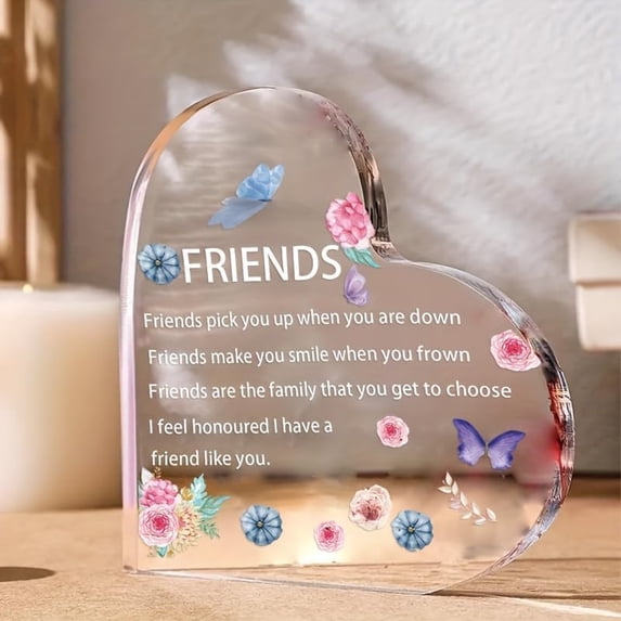 Heart Acrylic Sign 4X4 Inch Acrylic Heart Plaque Gift for Friends Women's Friendship BFF Gift Sister Gift Christmas Birthday Gift Home Decoration Commemorative Gift Table Center Decoration