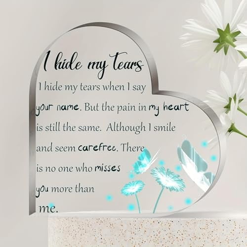 Heart Acrylic Sign 4X4 Inch Decorative Tabletop Acrylic Sign Acrylic Heart-Shaped Memorial Sympathy Gift Desktop Decoration Home Office Desk Shelf Bedroom Sympathy Bereavement Memorial Keepsake