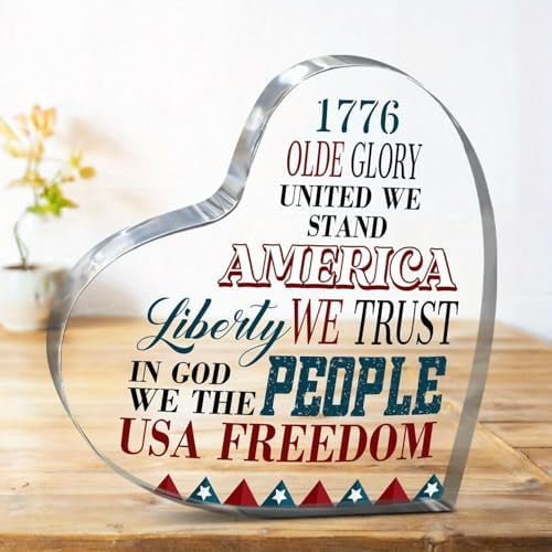Heart Acrylic Sign 4X4 Inch Decorative Tabletop Acrylic Sign Heart Shape Acrylic Plaque Block Transparent Sign Patriotic Quote Lightweight For Home Bedroom Shelf Home Office Patriotic Keepsake