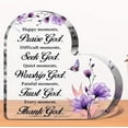 thumbnail image 1 of Heart Acrylic Sign 4X4 Inch Religious Gift for Women Heart Shape Acrylic Plaque Block Sign Purple Design Bible Verse Positive Quotes Inspirational for Home Office Table Decor, 1 of 4